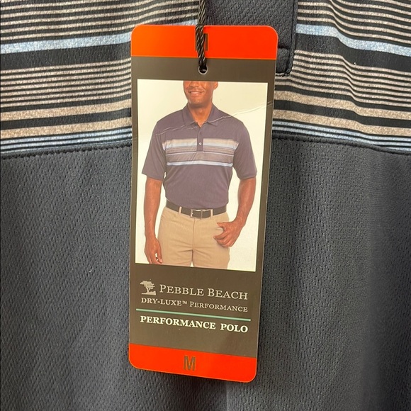 Pebble Beach Blue and Gray Polo Shirt Sporty Stripes - Picture 3 of 4